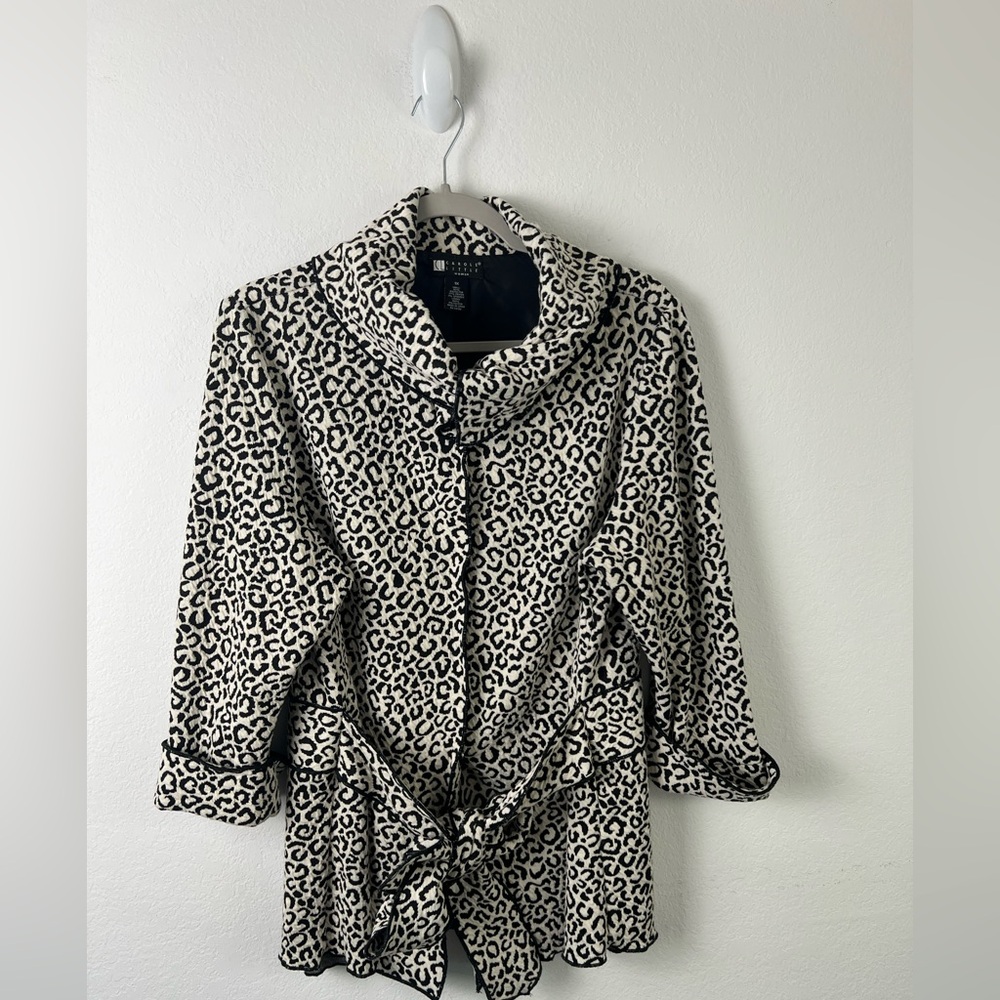 Carole Little Black & Cream Animal Print Blazer Jacket Office Evening Party